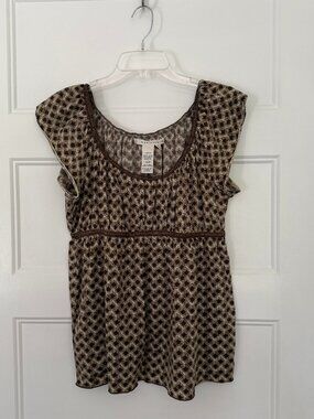Max Studio - Black & Cream Empire Waist Top with Cap Sleeves - Women’s XL